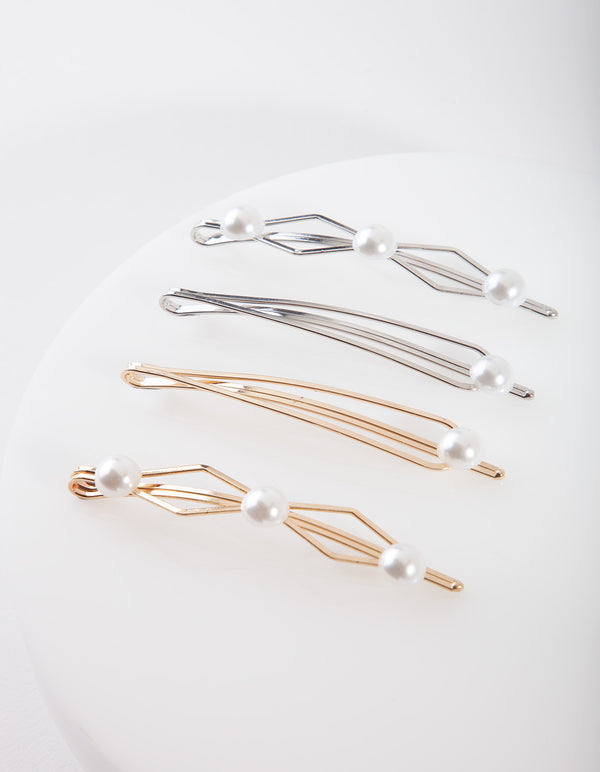 Mixed Metal Pearl Hair Pin 4-Pack