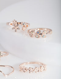 Rose Gold Floral Diamante Ring 4-Pack - link has visual effect only