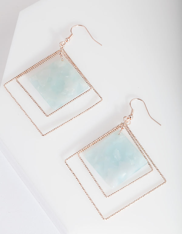 Rose Gold Blue Hanging Earrings