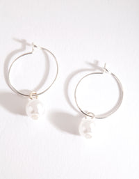 Silver Pearl Charm Hoop Earrings - link has visual effect only