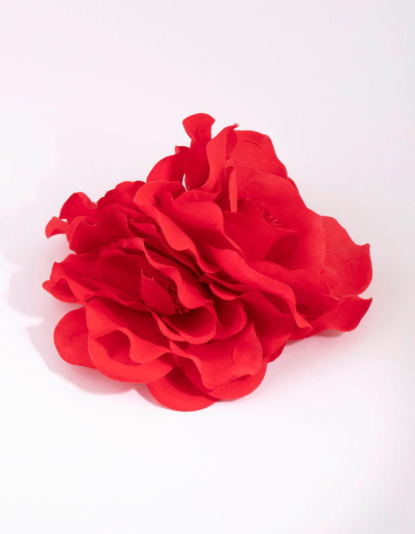 Large Red Trio Rose Flower Corsage Clip