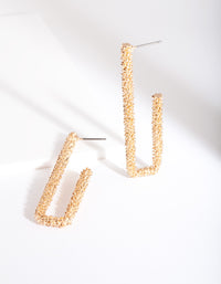 Gold Textured Rectangle Hoop Earrings - link has visual effect only