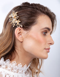 Gold Floral Pearl Hair Barrette - link has visual effect only