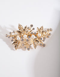 Gold Floral Pearl Hair Barrette - link has visual effect only