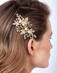 Gold Floral Pearl Hair Barrette - link has visual effect only