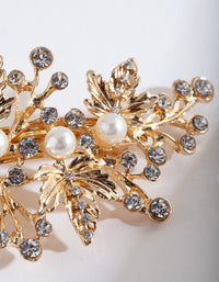 Gold Floral Pearl Hair Barrette - link has visual effect only