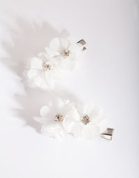 White Mini Fabric Flower Clip Pack - link has visual effect only