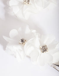 White Mini Fabric Flower Clip Pack - link has visual effect only