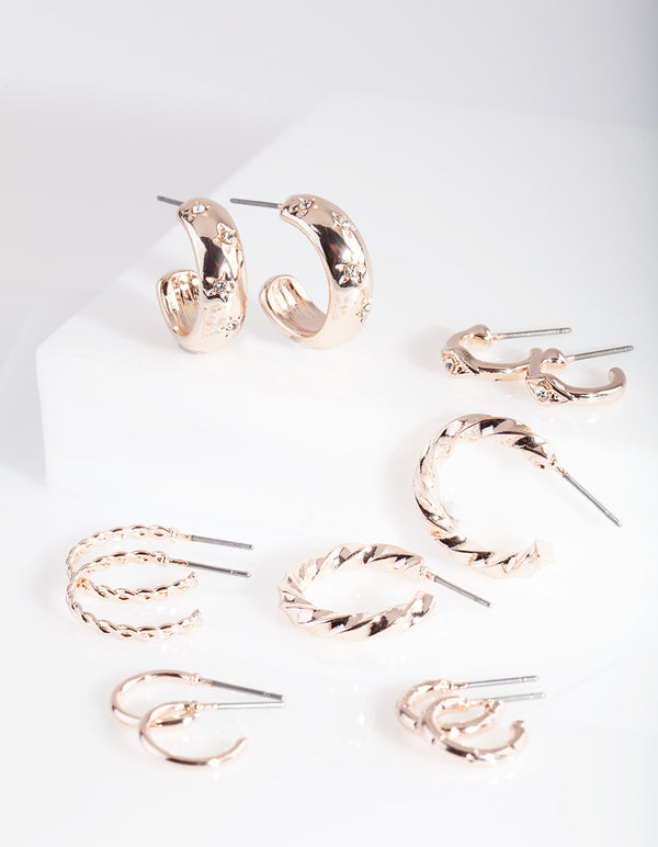 Rose Gold Diamante Hoop Earring 6-Pack