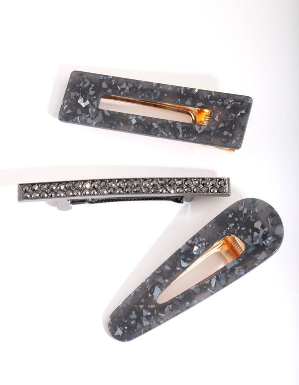 Black Sequin Diamante Hair Clip Pack