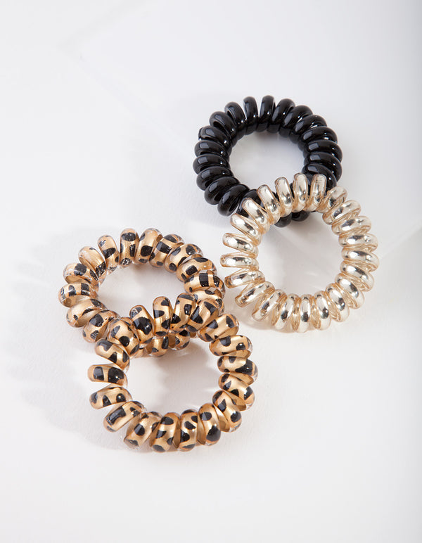 Plastic Leopard Spiral Hair Ties 4-Pack