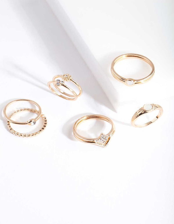 Gold Diamante Textured Ring Pack