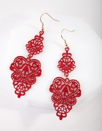 Red Filigree Leaf Earrings - link has visual effect only