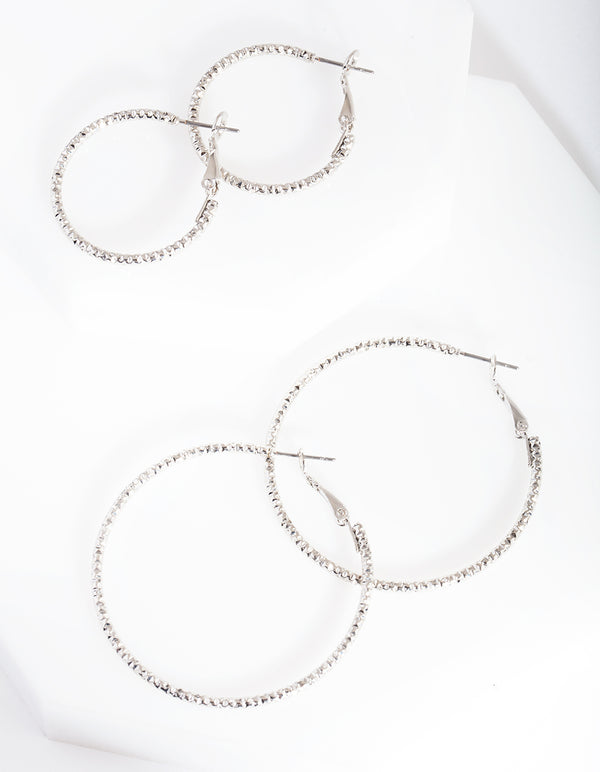 Rhodium Textured Hoop Earring Pack