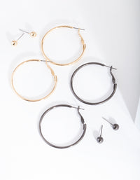 Mixed Metal Stud Hoop Earring 4-Pack - link has visual effect only