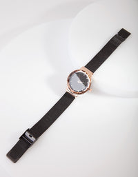 Black Faceted Medium Mesh Watch - link has visual effect only