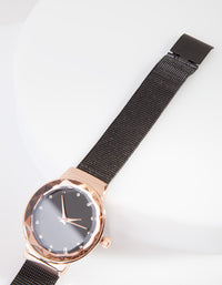 Black Faceted Medium Mesh Watch - link has visual effect only