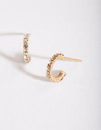 Gold Plated Sterling Silver Mini Cubic Zirconia Open Hoop Earrings - Lovisa