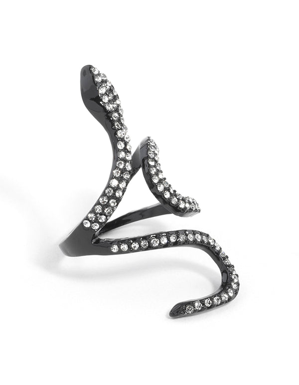 Black Diamante Swirl Snake Ring