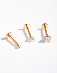 Gold Gradual Surgical Steel Cubic Zirconia Stud Pack - link has visual effect only