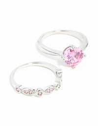 Pink Cubic Zirconia 3 Ring Stack Pack - link has visual effect only