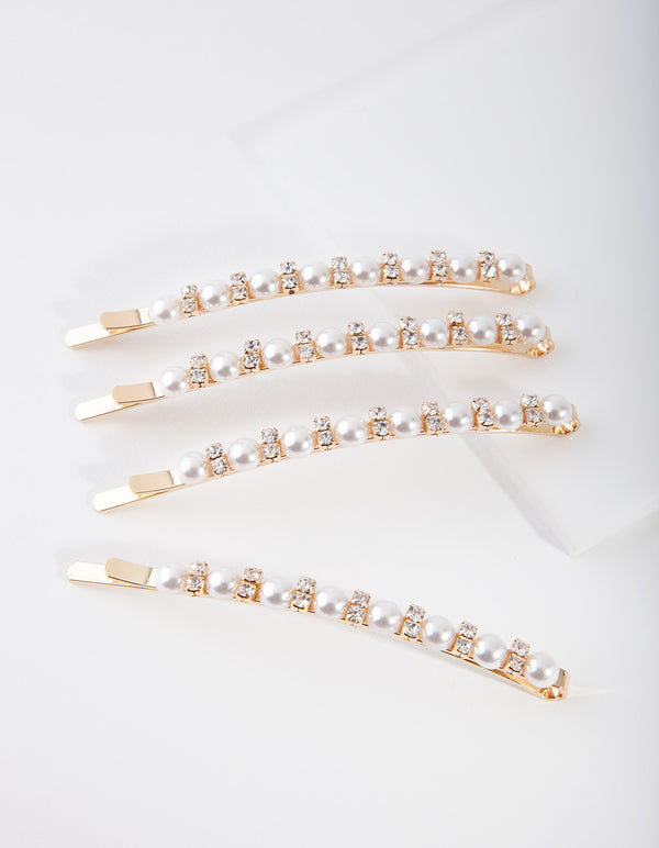 Gold Pearl Hair Slides 4-Pack