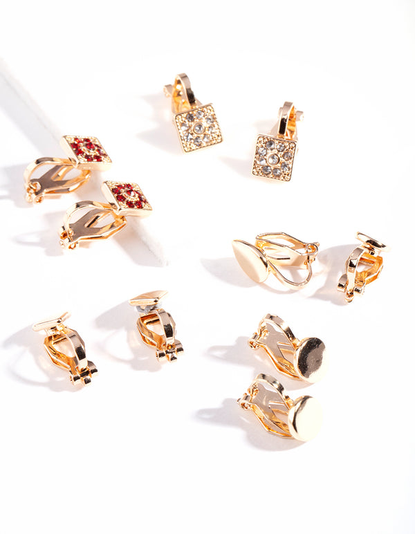 Gold Geometric Clip-On Earring 5-Pack