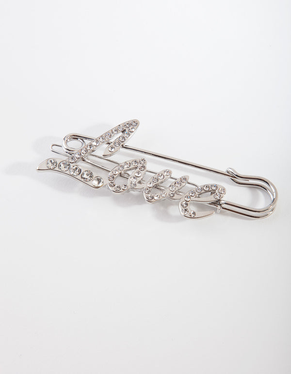 Silver Love Safety Pin Hair Clip