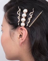 Gold Snake Pearl Hair Clip 4-Pack - link has visual effect only