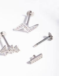 Silver Surgical Steel Lightning Bolt Flat Back Earring Pack - link has visual effect only