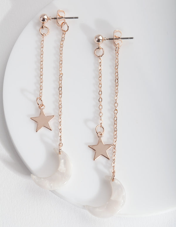 Rose Gold Star Moon Charm Earrings