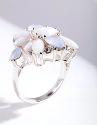 Silver White Stone Flower Ring - link has visual effect only