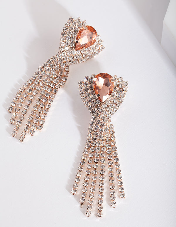 Rose Gold Pink Diamante Earrings