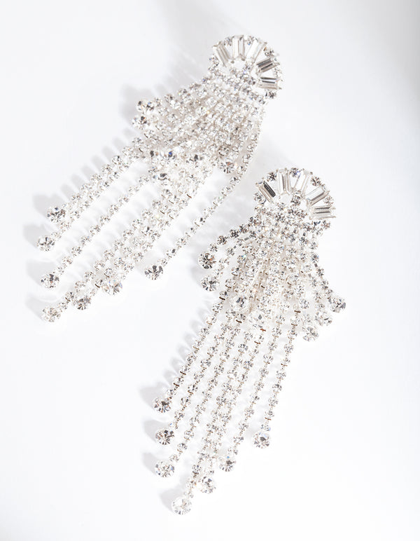 Silver Diamante Fringe Drop Earrings