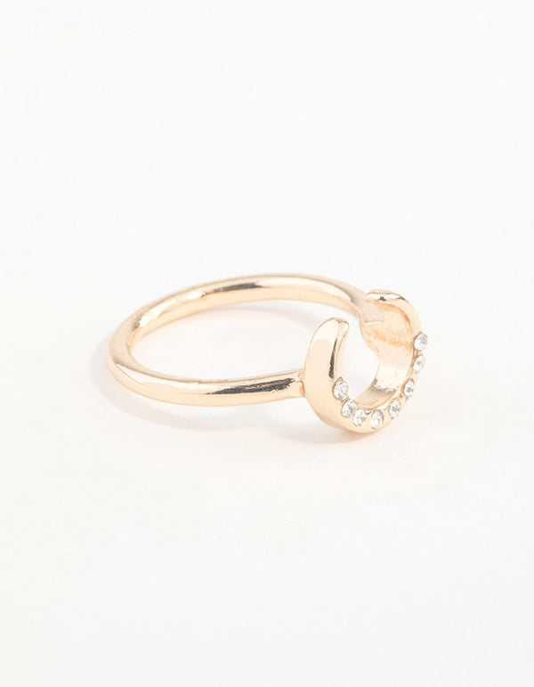 Gold Horseshoe Diamante Ring