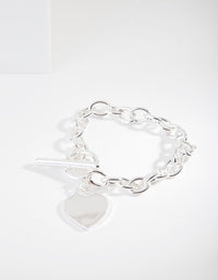 Silver Heart Charm Chain T Bar Bracelet - link has visual effect only