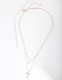 Rose Gold Cubic Zirconia Multirow Cross Necklace - link has visual effect only