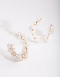 White Stone Pearl Hoop Earrings - link has visual effect only