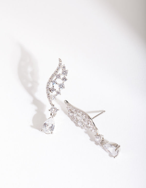 Silver Cubic Zirconia Wing Crawler Earrings