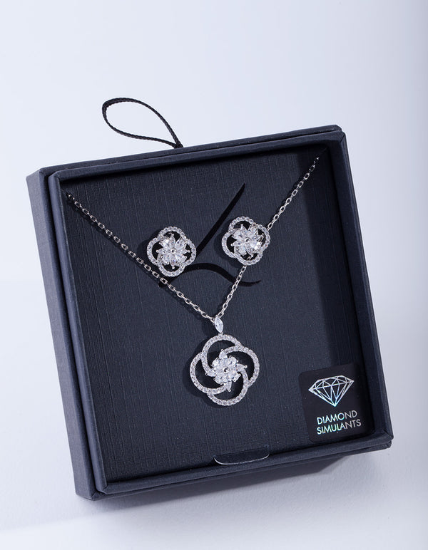 Diamond Simulant Twist Flower Jewellery Set