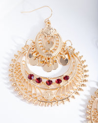 Gold Red Diamante Disc Earrings - link has visual effect only