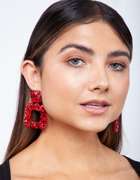 Red Gem Diamante Square Earrings - link has visual effect only