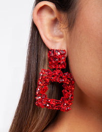 Red Gem Diamante Square Earrings - link has visual effect only