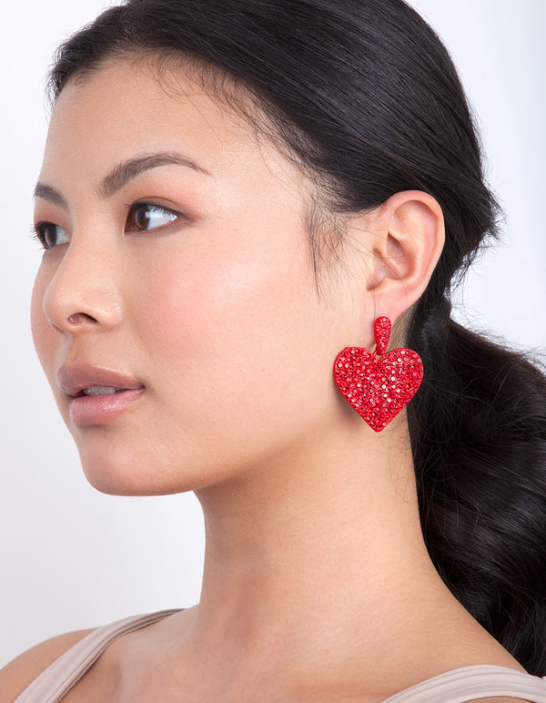 Red Diamante Statement Heart Earring Lovisa