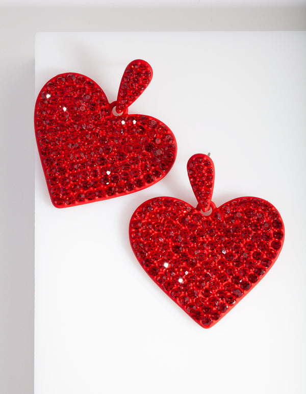 Red Diamante Statement Heart Earring