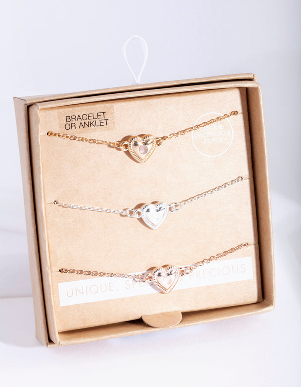 Mixed Metal Pack Semi Precious Heart Bracelet