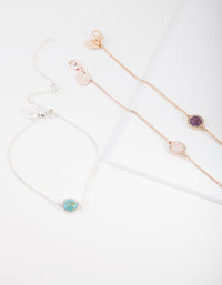 Mixed Metal Diamante Semi Precious Bracelet Pack - link has visual effect only