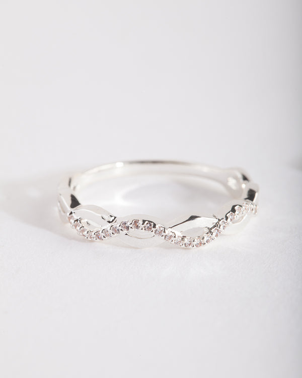 Cubic Zirconia Half Diamante Rope Ring