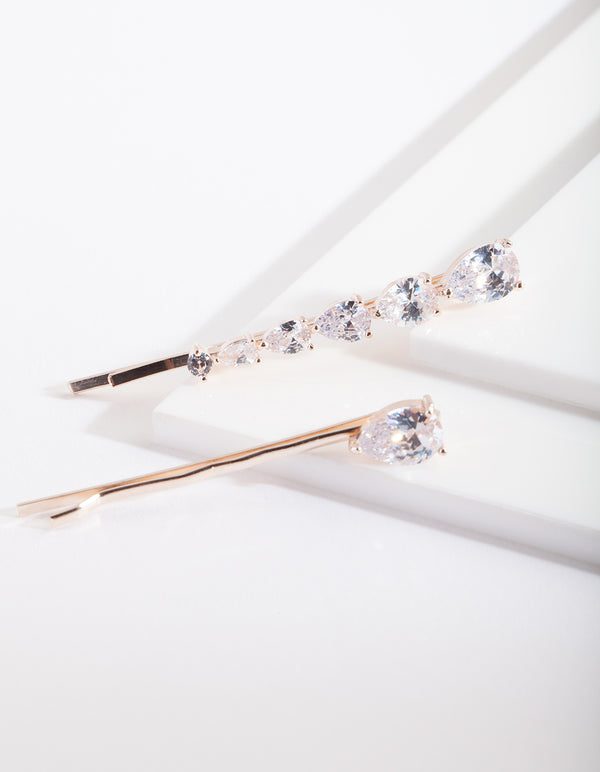 Cubic Zirconia Teardrop Hair Slide Pack