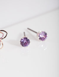 Purple Cubic Zirconia Flower Stud Earring Pack - link has visual effect only